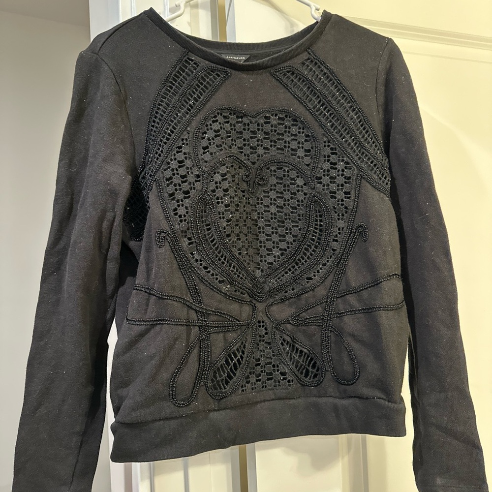 Ann Taylor Black Embroidered Sweatshirt